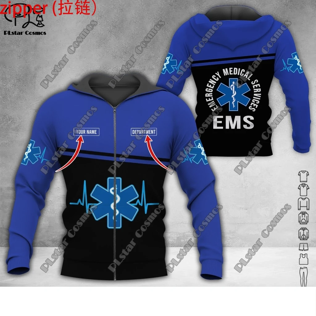 Custom Name EMS Emergency Medical Service Uniform 3D Printing Hoodie Street Women Men Pullover/Sweatshirt/Zip Hoodie A11