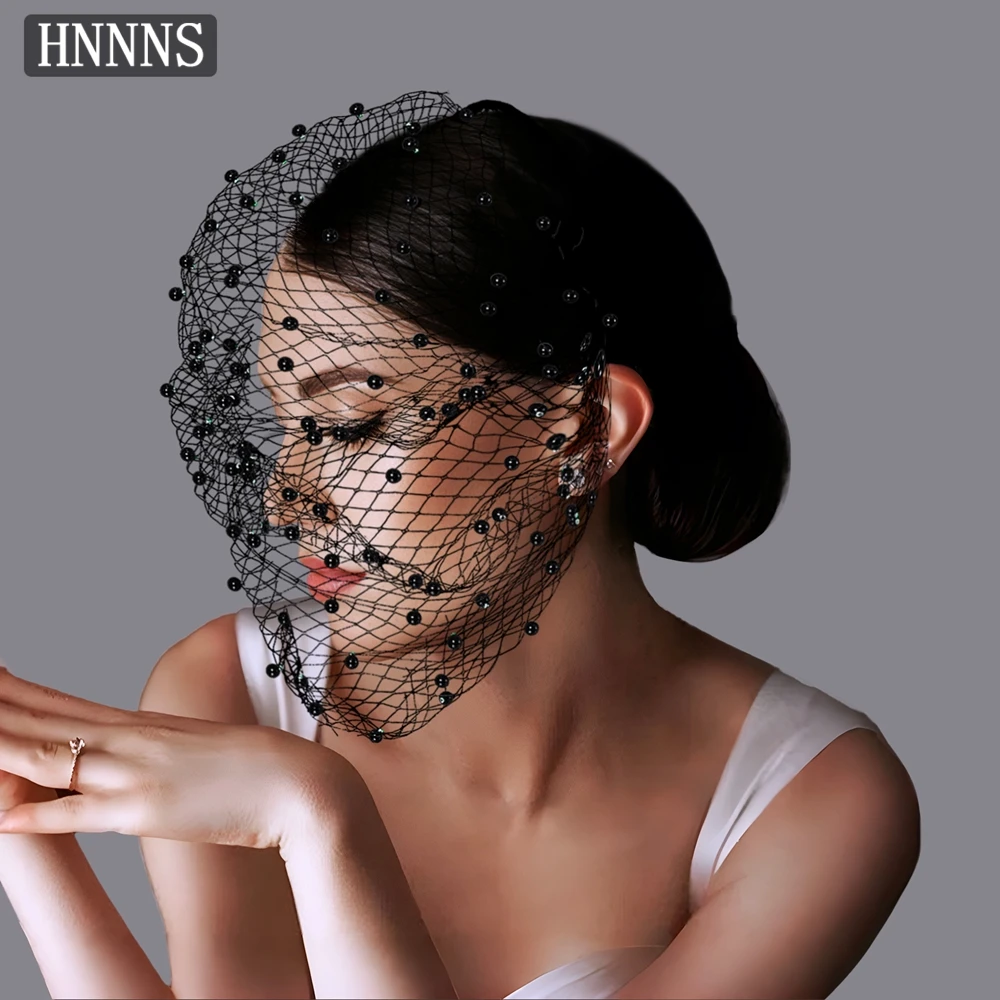 

HNNNS Vintage Black Mesh Hair Bands Glamorous Pearl Headwear Theme Party Headbands Perfect Jewelry Charming Gift for women A310
