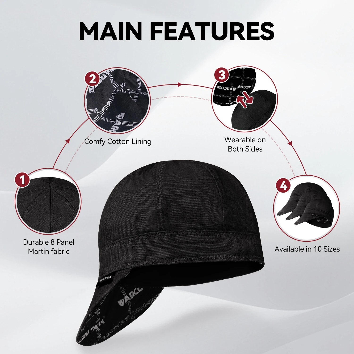 ARCCAPTAIN غطاء لحام عكسي 8 لوحة لحام واقية قبعة العمل 10 أوقية غطاء أمان من القطن المقاوم للحريق أغطية مضادة للحرق