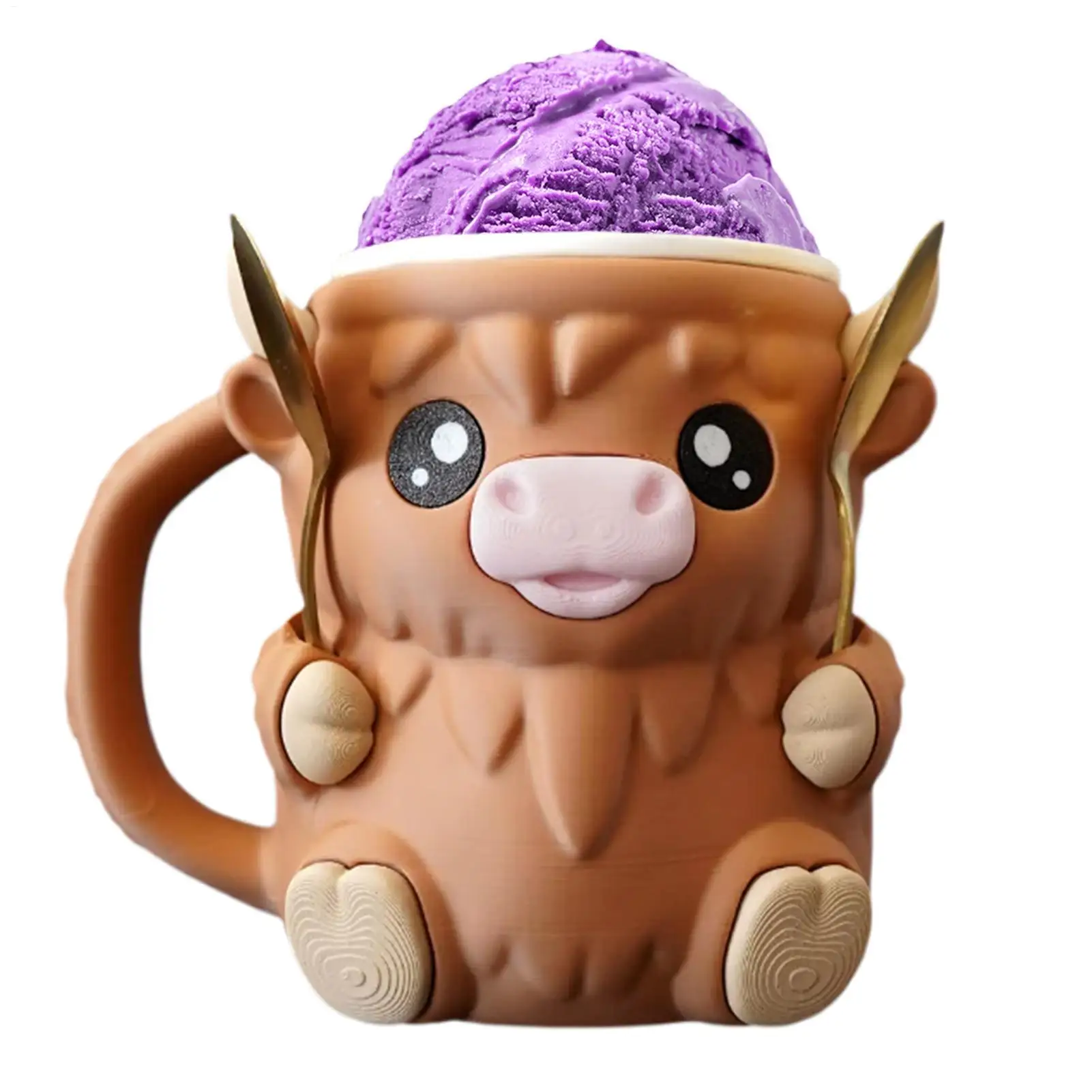 473 ml Eiscreme-Pint-Halter, Hochlandkuh, Dessertwanne, dekorativer Eiscreme-Halter mit Frostschutzgriff für Joghurt-Mix für Kinder