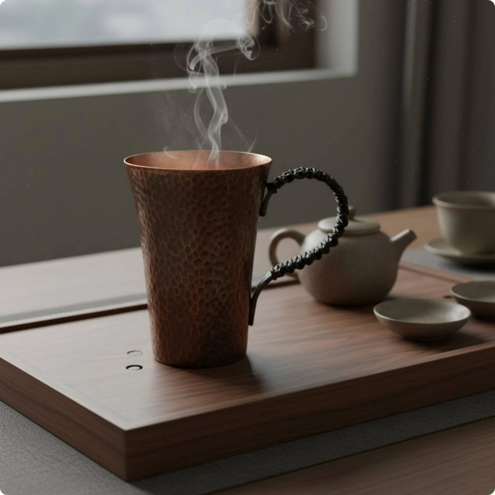 4 Pieces Handmade Copper Tea Cup Heat-Resistant Gongfu Tea Cup Drinkware Easy to Clean