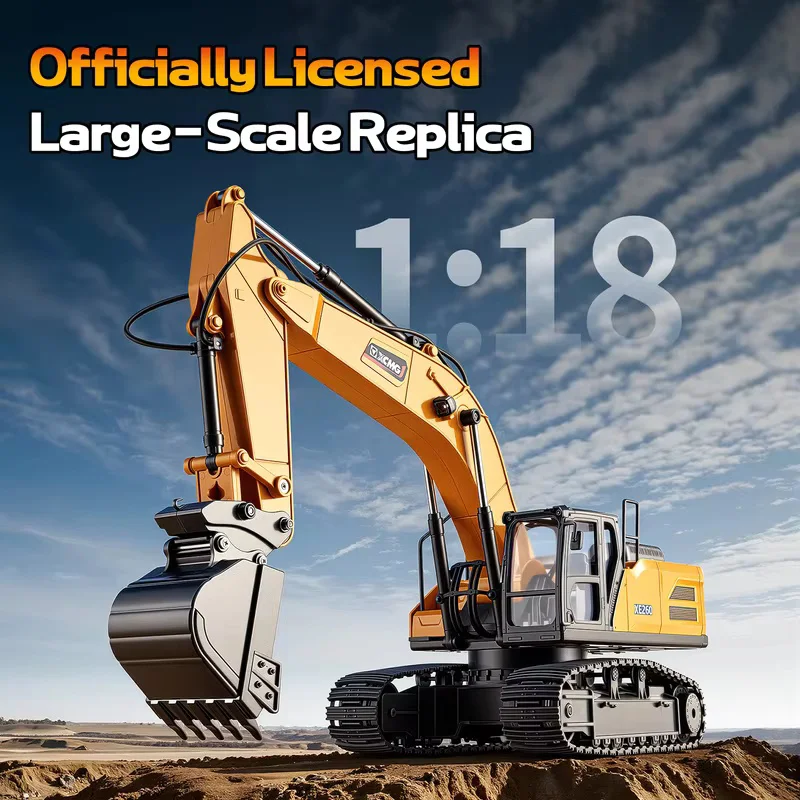 XE1260 RC Toy 1/18 26CH Remote Control Excavator Digger RTR 360 Degree Rotation Model Metal Bucket Light Sound Vehicle Toy Gift