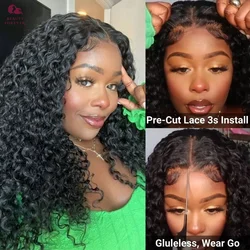 Bye Bye KNOTS Glueless Wig Human Hair Ready to Wear PrePlucked Brazilian Curly Transparent Lace Front Wig Remy Human Hair