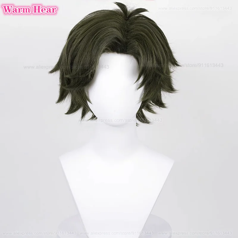 Anime Synthetic Daiman Desmond Short 30cm Olive Green Cosplay Wig Heat Resistant Hair Halloween Party Woman Man Wigs + A Wig Cap