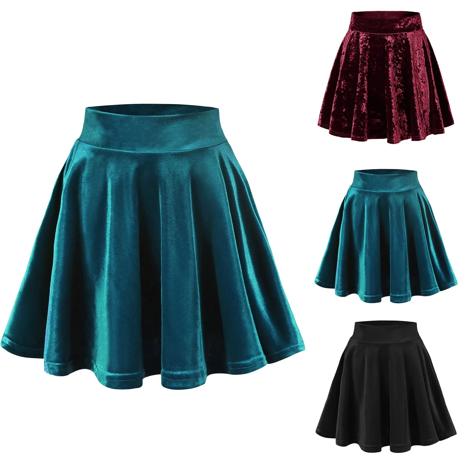 Dames Mode Hoge Taille Geplooide Effen Kleur Korte Rok Losse Pleuche Rok Dames & Meisjes Basisrok Rok Met Bretels