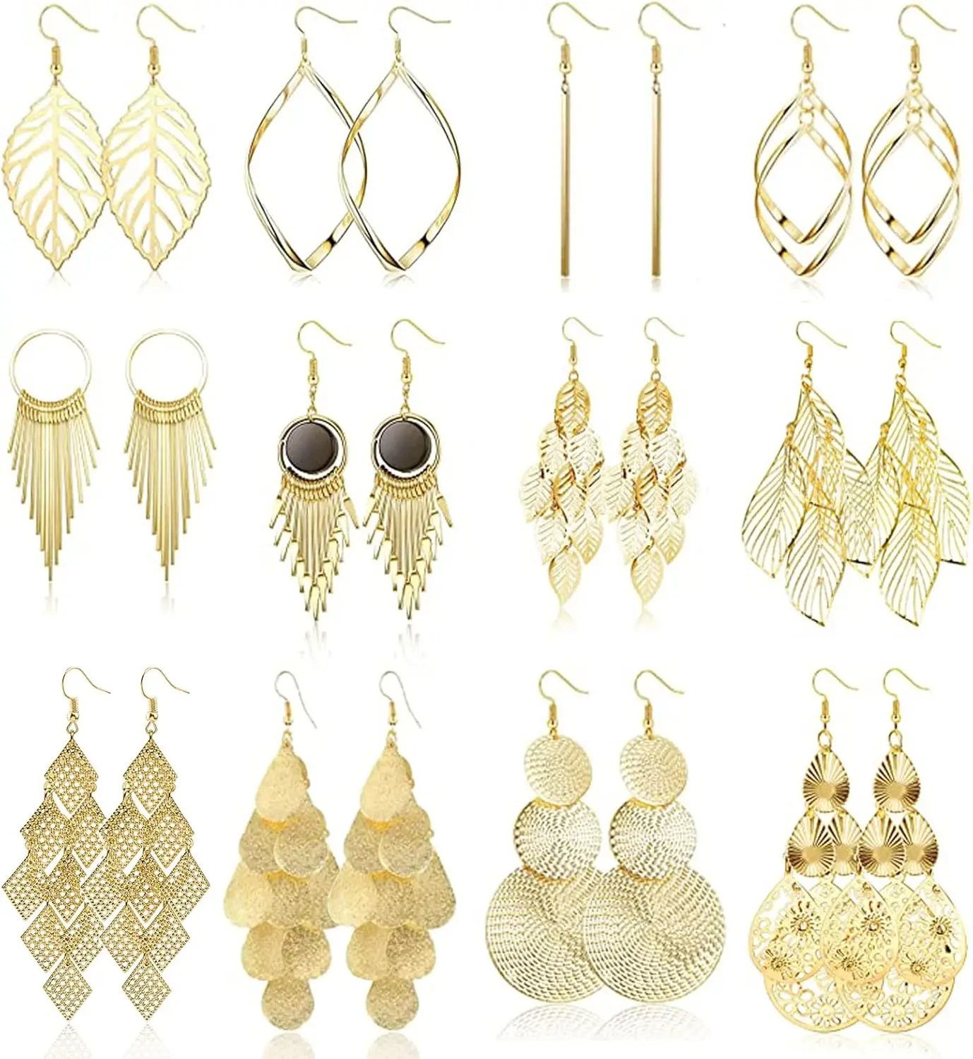 

Gold Dangle Earrings for Women, Boho Leaf Drop Tassel Diamond Style, Hypoallergenic Water Drop Design