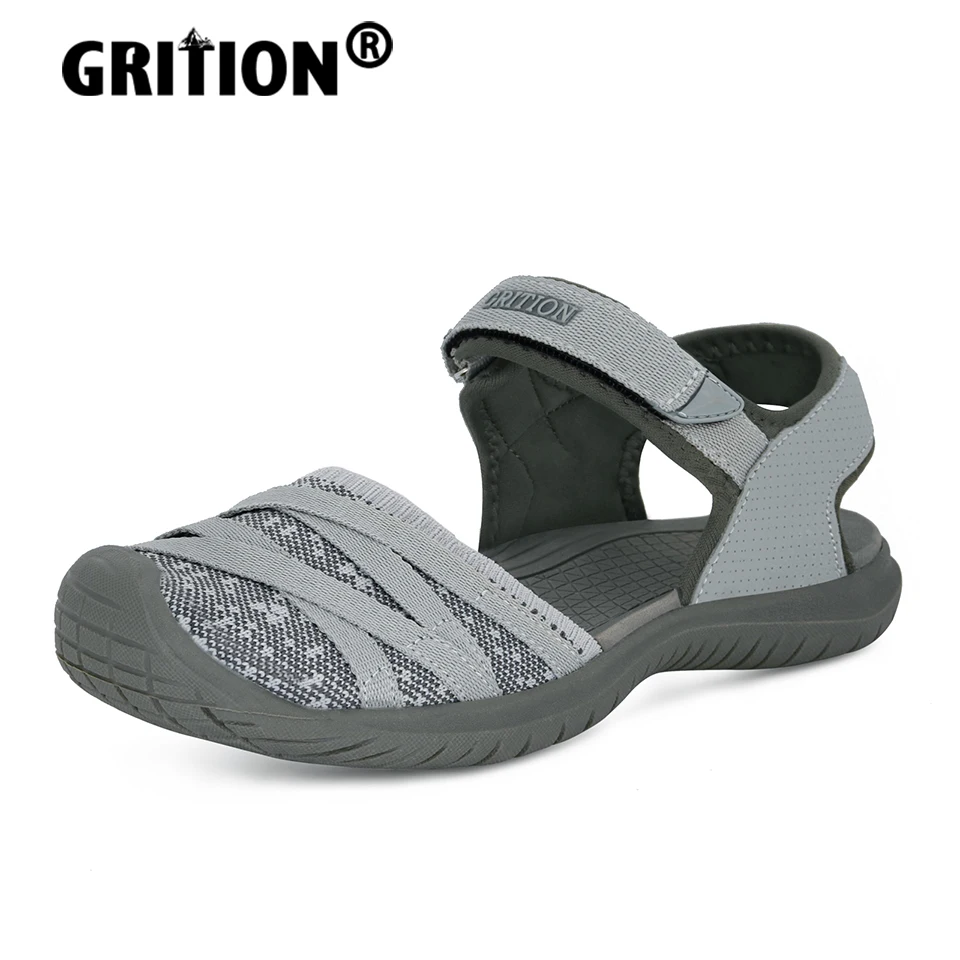 GRITION Women Sandals Casual Outdoor Shoes Closed Toe Flat Heels Elastic Fabric New Fashion 36-41 Ladies Trekking Hiking Sandals