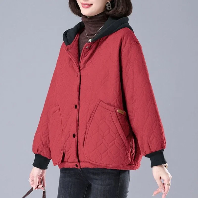 Autumn and Winter Hooded Loose Cotton-padded Clothes 2024 New Mother's Women's Cotton Jacket Casual Thin Cotton-padded Clothes