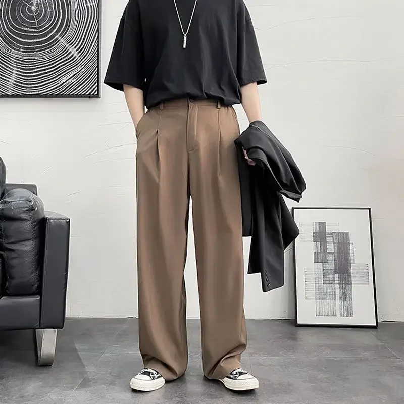 Draped Man Suits Pants Black Trousers for Men Fluid Wide Leg High Quality Designer Clothes Elegant Vintage Fabric Cheap Spring