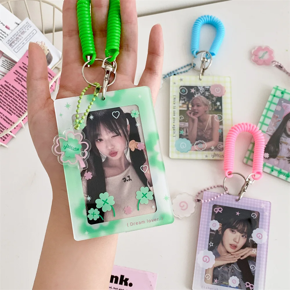 1Pc Transparent Acrylic Photo Card Holder ID Badge Holder 3 Inch Photocard Holder with Spring Ring Key Chain Protective Sleeve