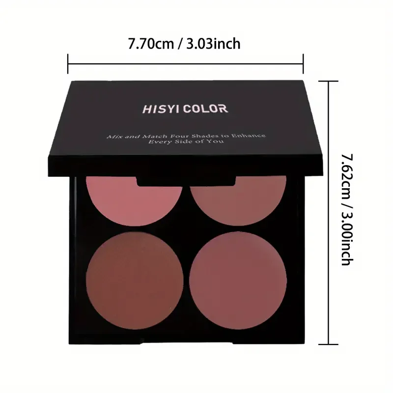 Paleta de rubor resistente al agua de 4 colores: aspecto de maquillaje 3D natural fácil de aplicar, mejora de la sombra para todos los tonos de piel, mate y brillante