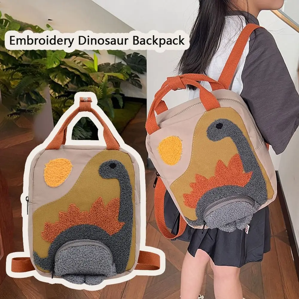 Long Neck Small Dinosaur Kindergarten Children Backpack Canvas Hook Hair Embroidered Cute Backpack Cartoon Baby Bag