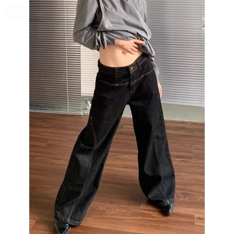 Y2K Baggy Denim Trouser Washed Vintage High Waist Solid Casual Minimalist Pants Grunge Oversized Street Retro Jeans
