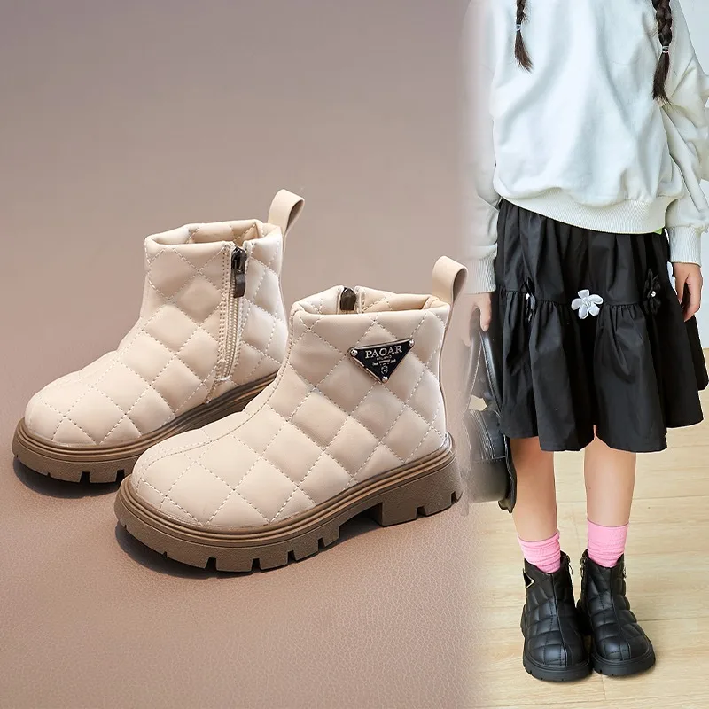 Children\'s cotton boots Khaki casual non-slip shoes Black girls Fashion boots Boys non-slip girls soft soled ankle boots Fashion