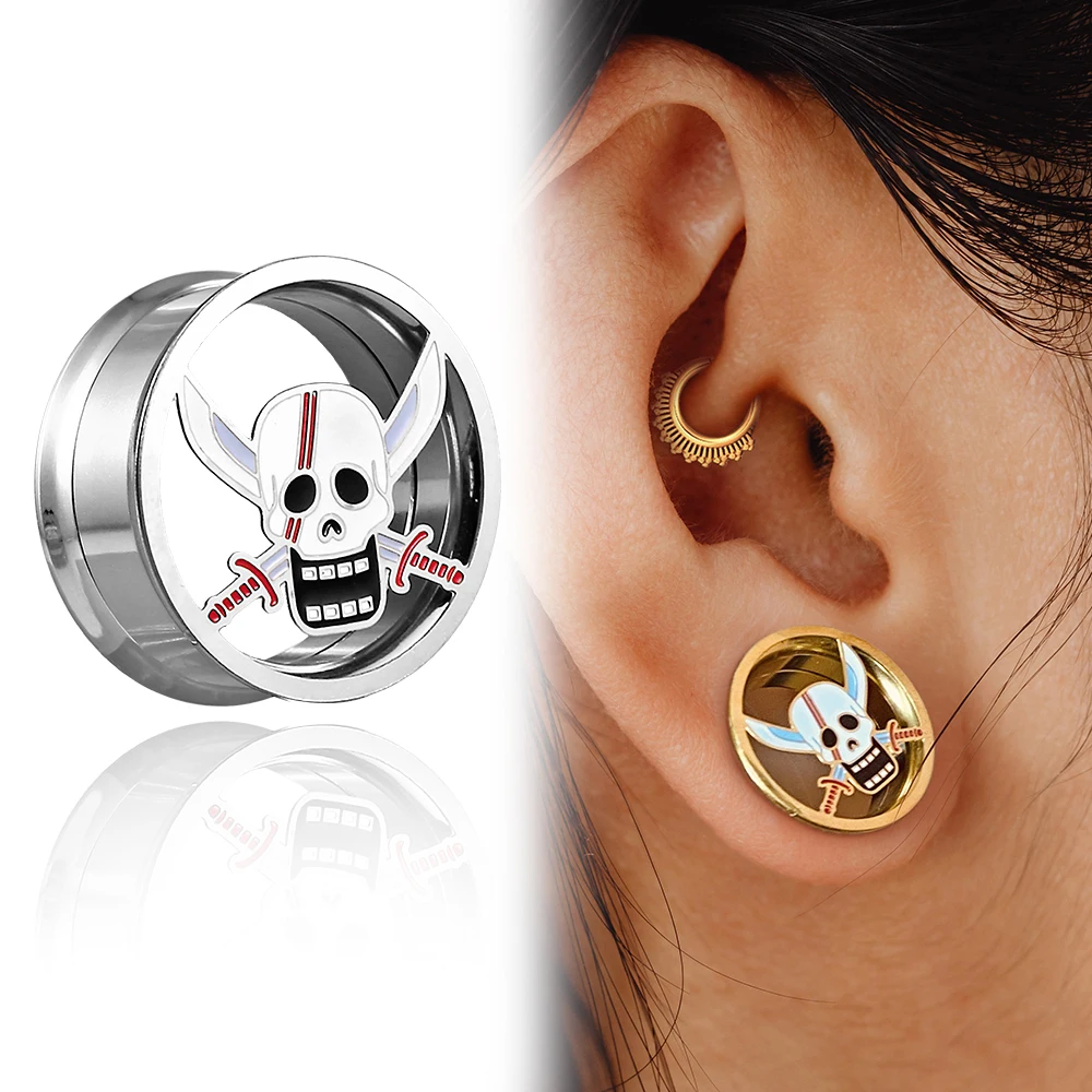 Giga 2PCS Cool Tunnels Body Piercing Jewelry Stainless Steel Ear Plugs Expanders Gauge Earrings 8-25mm Ears Stretchers