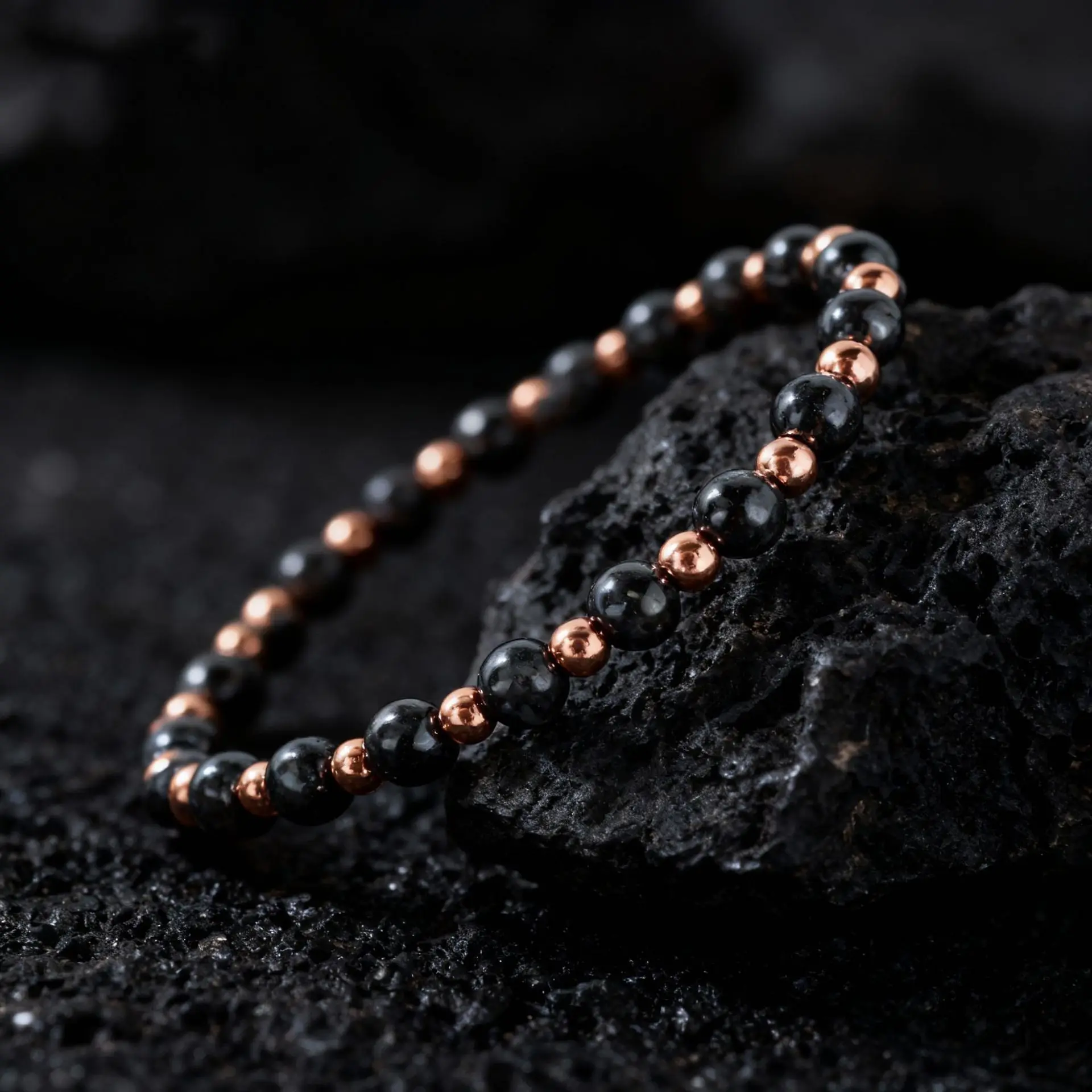 6MM Black Tourmaline & Copper Beaded Bracelet Healing, Protection, Grounding Stone Black Onyx Hematite Bracelet