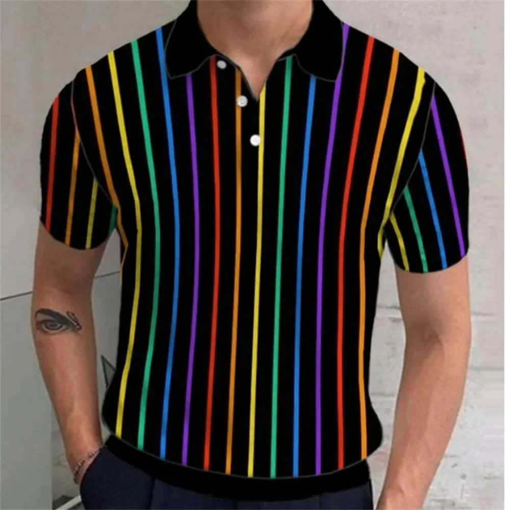 New Men\'s Polo Shirt 3d Rainbow Printed Men Clothing Summer Casual Short Sleeved Loose Oversized Shirt Street Fashion Tops Tees