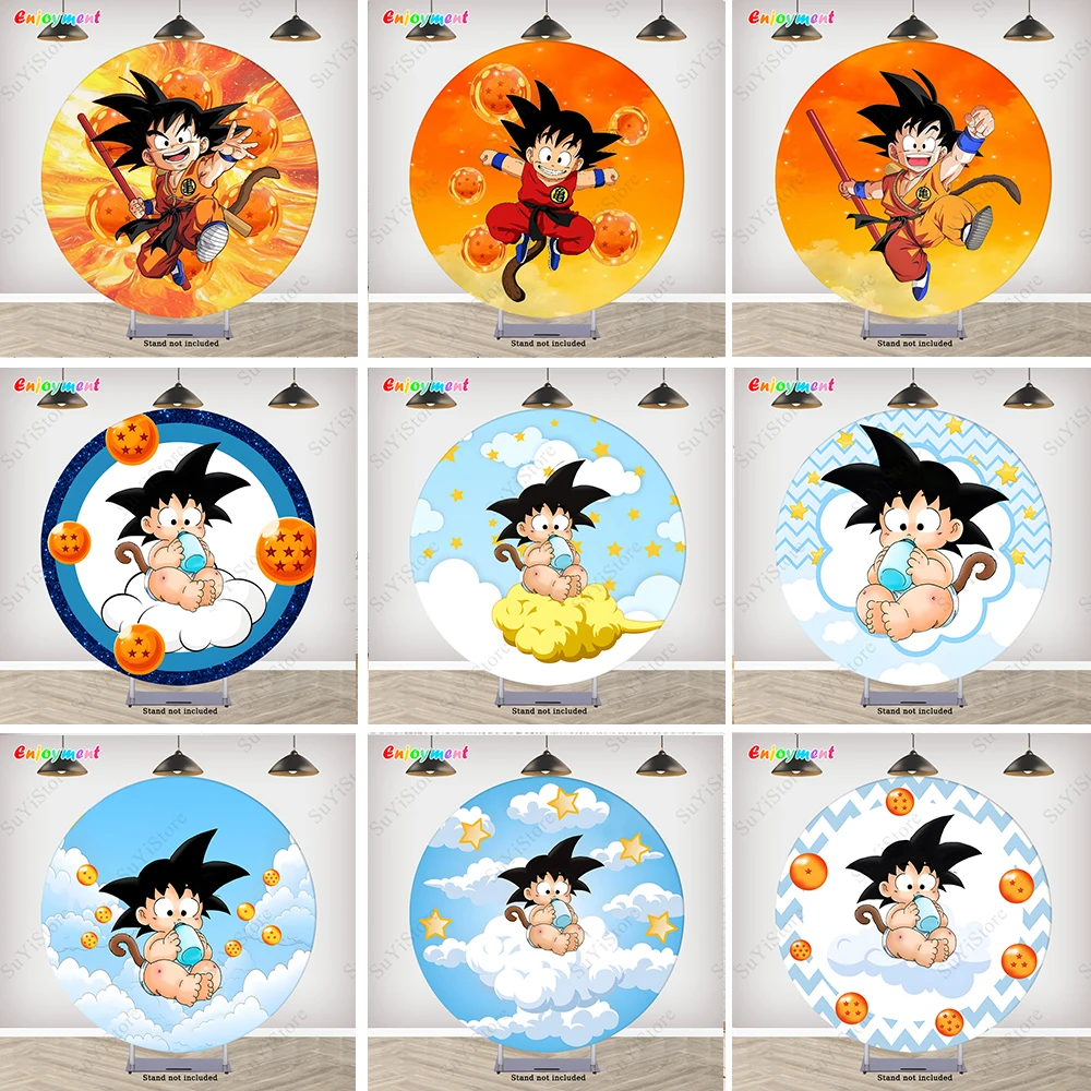

Dragonn Ball Round Backdrop Decorations Baby Shower Boys Birthday Party Supplies Theme Circle Photo Studio Props Banner Saiya