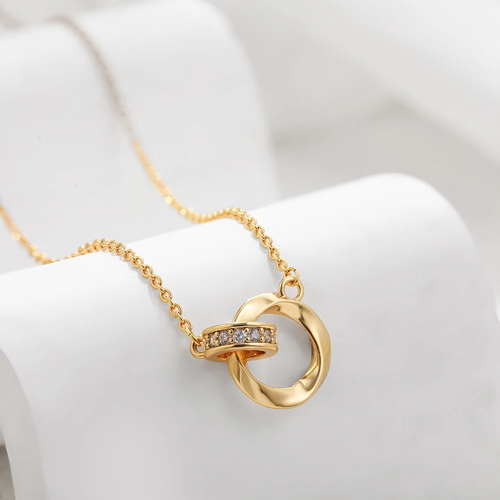 

18K Gold Plated Double Ring Sexy Clavicle Necklace Polished Dome Hemispheres Link Chains Round Bead Chain Choker Birthday Gifts