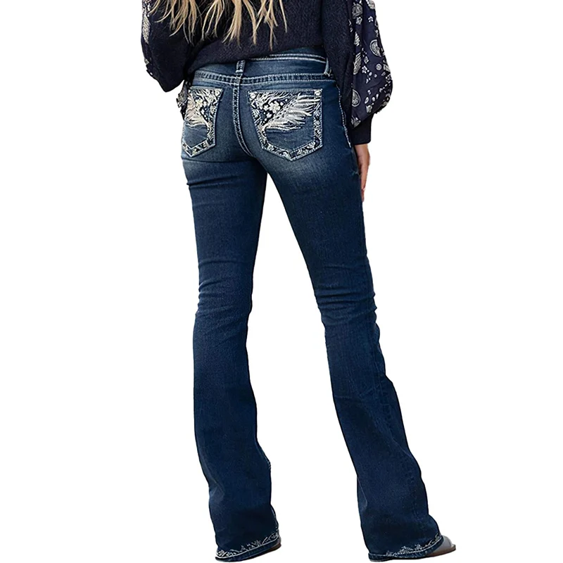 2024 Women's Embroidered Slim Casual Jeans Women's Pants Comfortable Boots Jeans Slim-fit Women's Pants Vintage Streetwear
