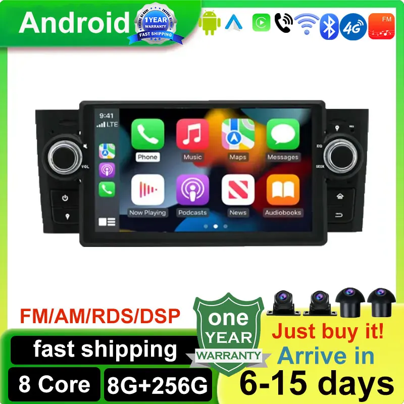 

Android 15 для Fiat Grande Punto Linea 2007-2012, автомобильное радио Carplay, мультимедийный стереоплеер, Wi-Fi, GPS-навигация