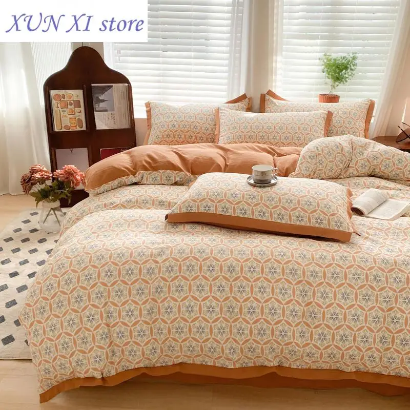 

New 1Pc Duvet Cover Double Size Linen Comforter Cover Printed housse de couette King Size Bed Cover (Pillowcase need order)