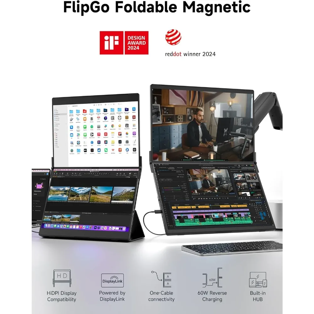 FlipGo Pro 16" Dual tragbare Monitore, 2,5K Triple Laptop Screen Extender, tragbarer IPS Dual-Screen-Monitor