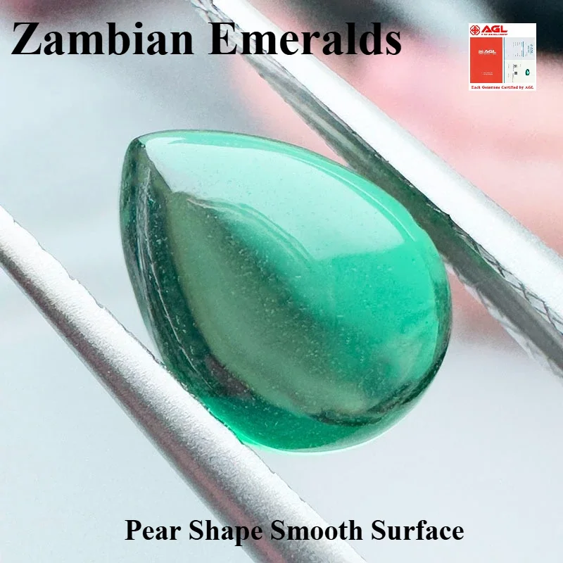 

Lab Grown Zambian Emeralds Pear Shape Smooth Surface with Cracks Inclusions Inside Selectable AGL Certificate