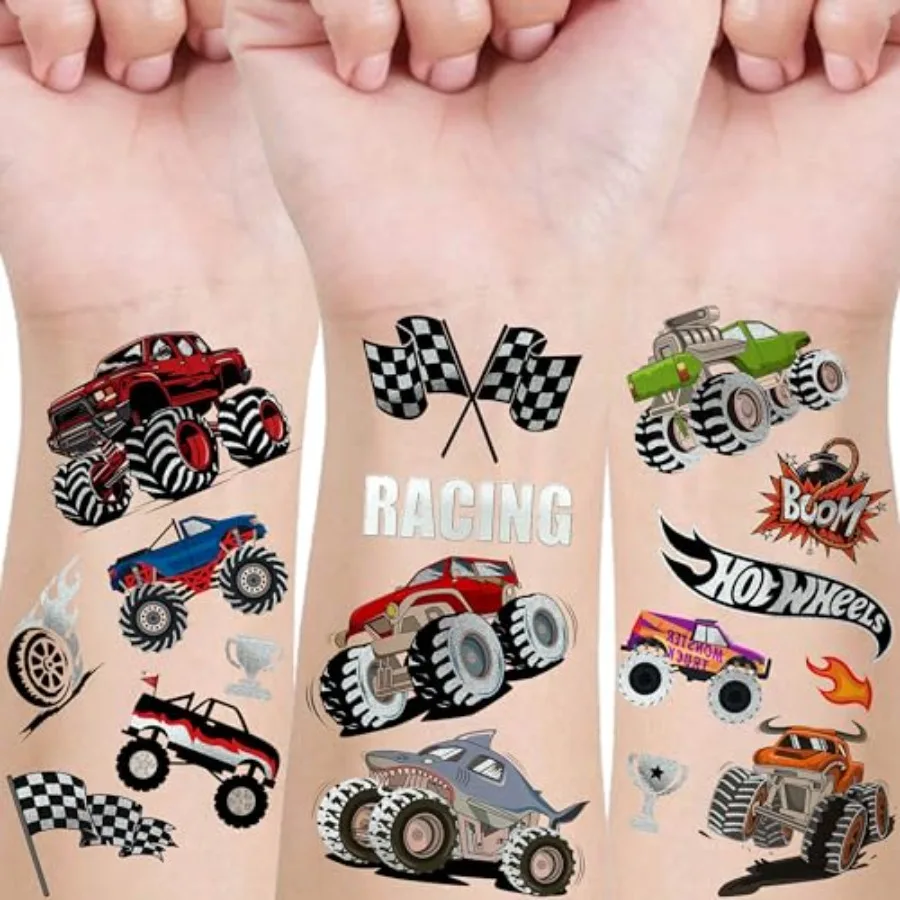 Metallic Cartoon Monster Truck Temporary Tattoos
