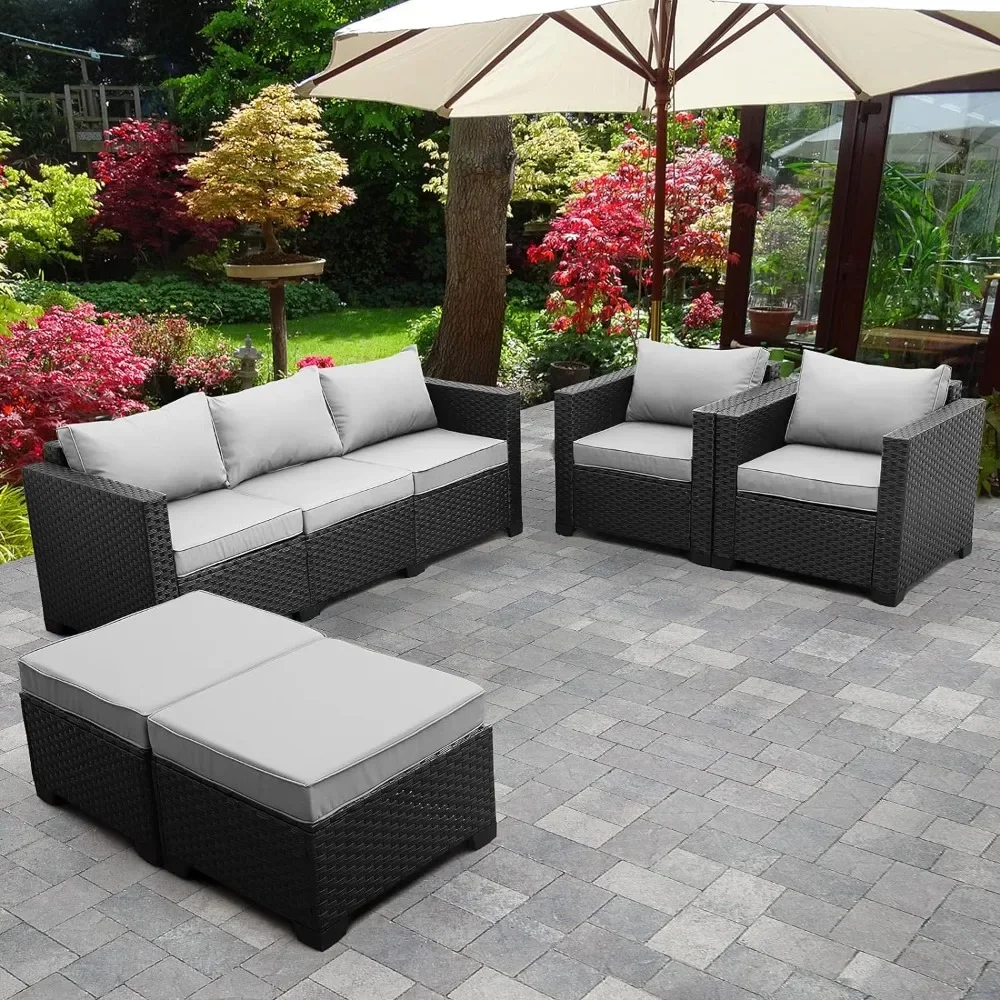 Outdoor Furniture Set with No-Slip Cushions and Waterproof Covers, 5 Pieces Outdoor Furniture Set