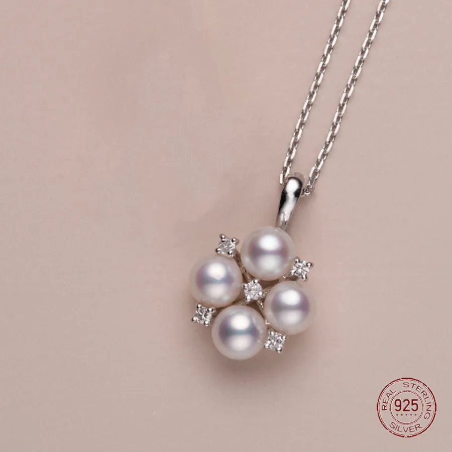 925 Sterling Silver Imitation Pearl Women\'s Long Necklace Elegant Inlay Zircon Initial Friendship Pendant Choker Luxury Jewelry