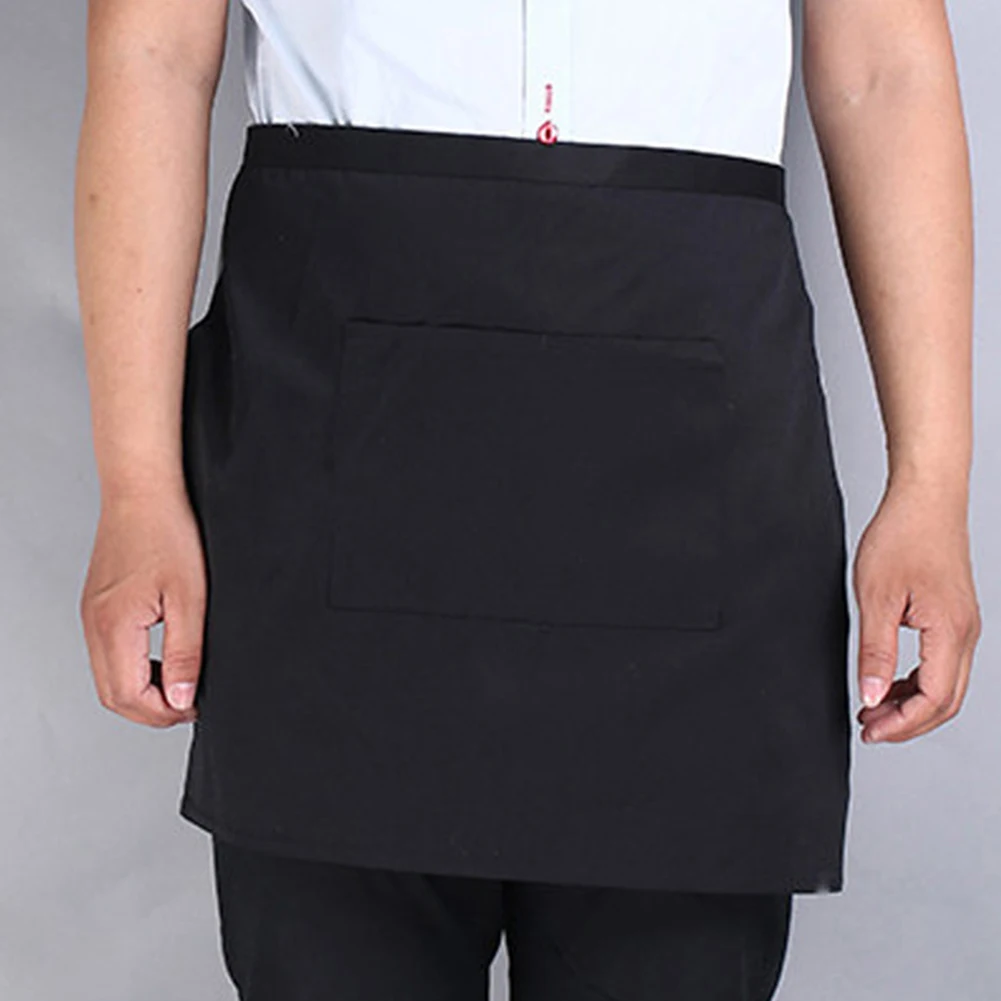 Short Waist Apron with Pocket Men Kitchen Apron Elegant Solid Color Adjusted Half-length Pub Cleaning Supplies for Server Waiter