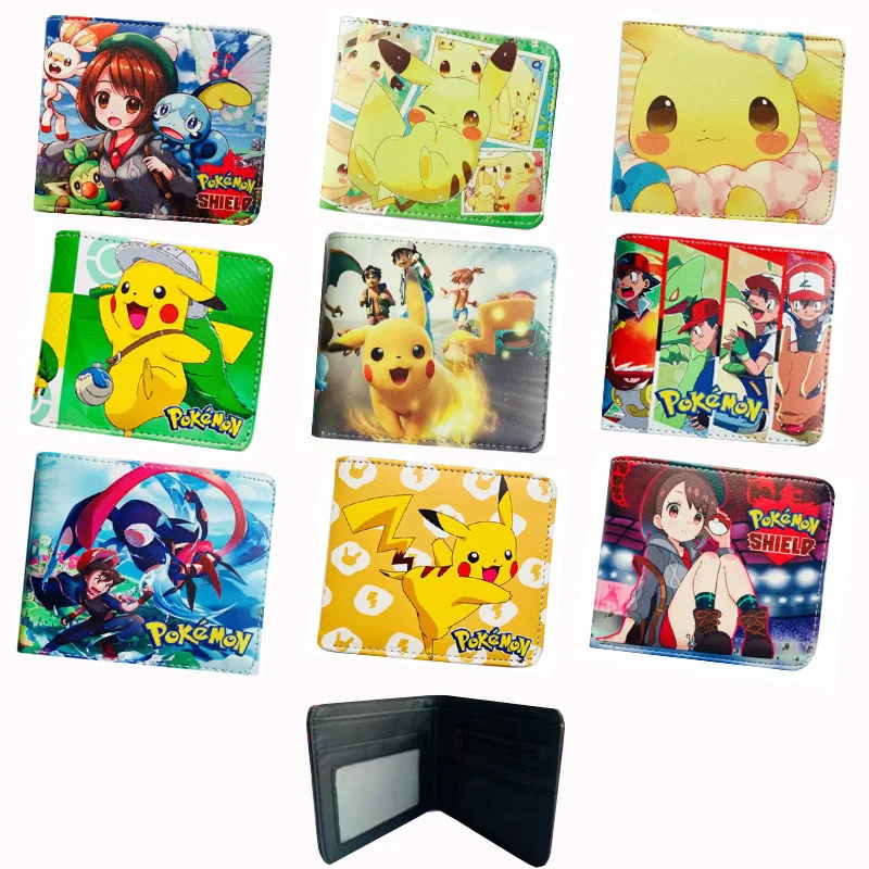 Kawaii Pikachu Anime PU Short Wallet Cute Pokemon Children Coin Purse Cartoon Snorlax Psyduck Wallet Kids Toy Christmas Gifts