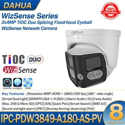 Dahua IP Camera 8MP IPC-PDW3849-A180-AS-PV Smart Dual Light IR LED 2x4MP 180° Wide Angle 2-Way Audio Sound light Alarm WizSense