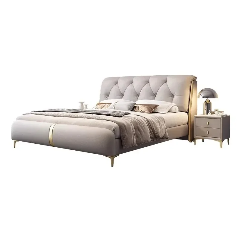 Master bedroom leather bed, modern simple cream wind high-end atmospheric soft bag double bed