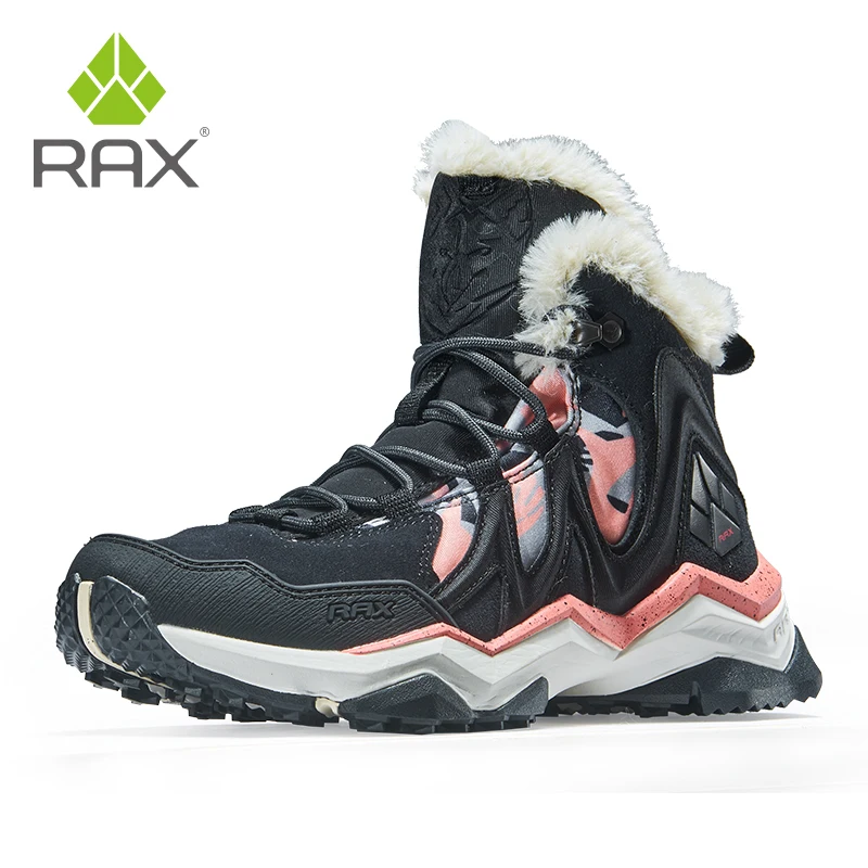 RAX-zapatos de senderismo de cuero Geunine para hombre, botas de nieve de forro polar, zapatos cálidos para caminar, botas de senderismo, zapatillas