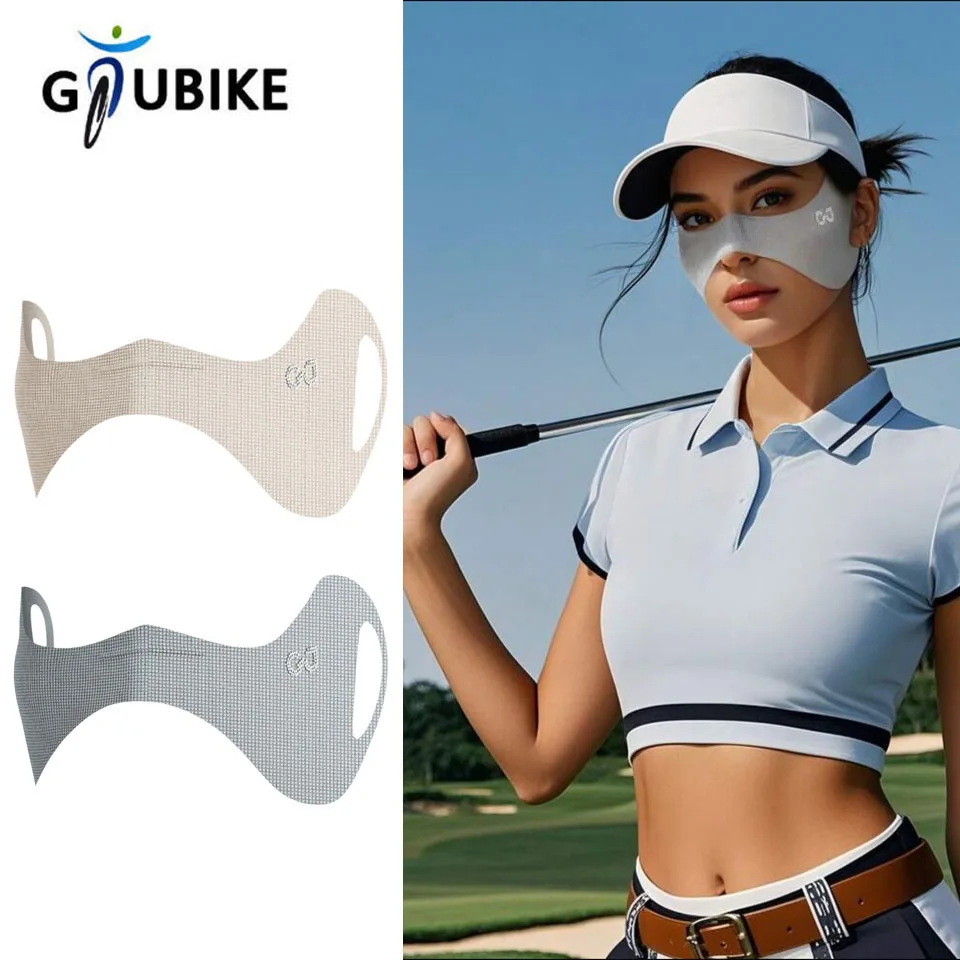 Gtubike máscara elástica respirável de seda gelo proteção uv protetor solar véu máscara facial de golfe cor sólida protetor solar fino remendos para os olhos