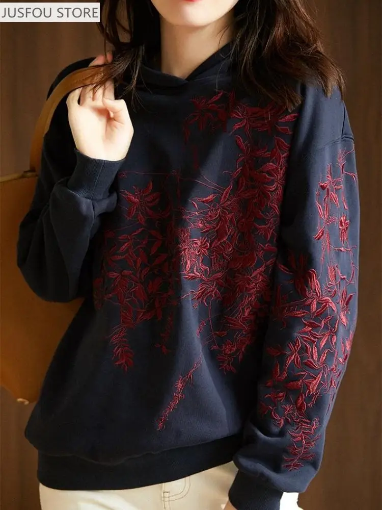 Women's Sweatshirt Graphic Hoodies Woman Clothing Embroidered Hooded Pullovers Top Essential Y2k Japanese Streetwear Goth Kpop M