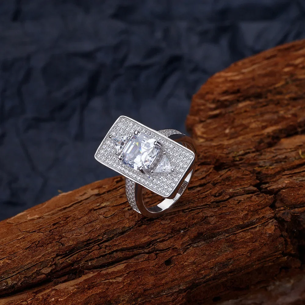 Original and New Product by Zhenchengda: Micro Inlaid Diamond Square Exaggerated S925 SilverRingSmall and fashionable minimalist