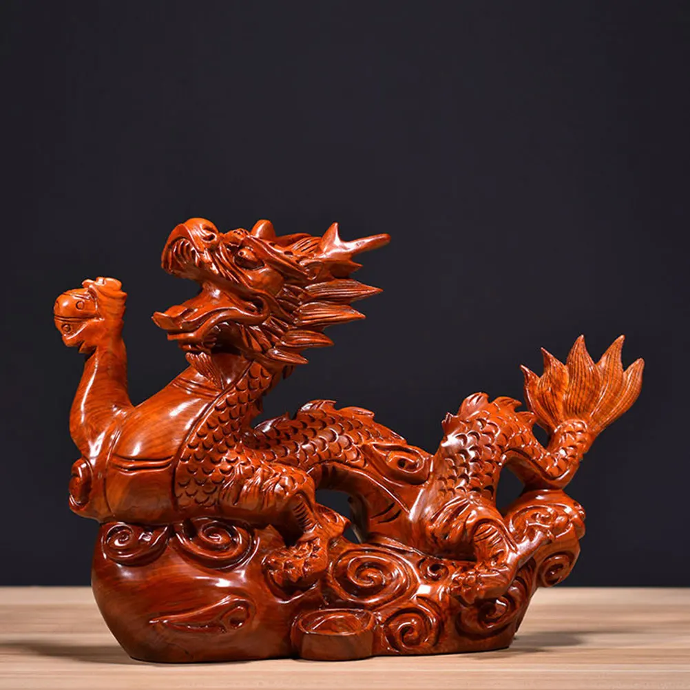 

Wooden Dragon Figurine Creative Chinese Dragon Ornament Craft Figurine Tabletop Wooden Animal Decor Crafts Statue Style