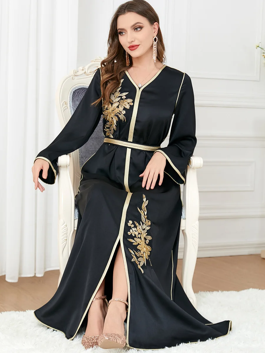 Moroccan Rhinestone Party Gown Women Muslim Long Dress Dubai Turkey Middle East Arab Abaya Islamic Jalabiya Caftan Ramadan Eid