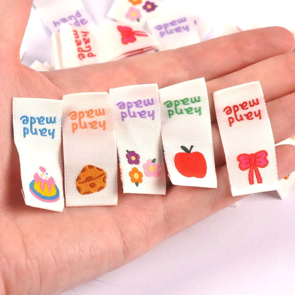 50Pcs Cartoon Cake/Apple/Cheese Embroidery Labels For Sewing Garment Accessories DIY Bag Shoes Tags Crafts c3523