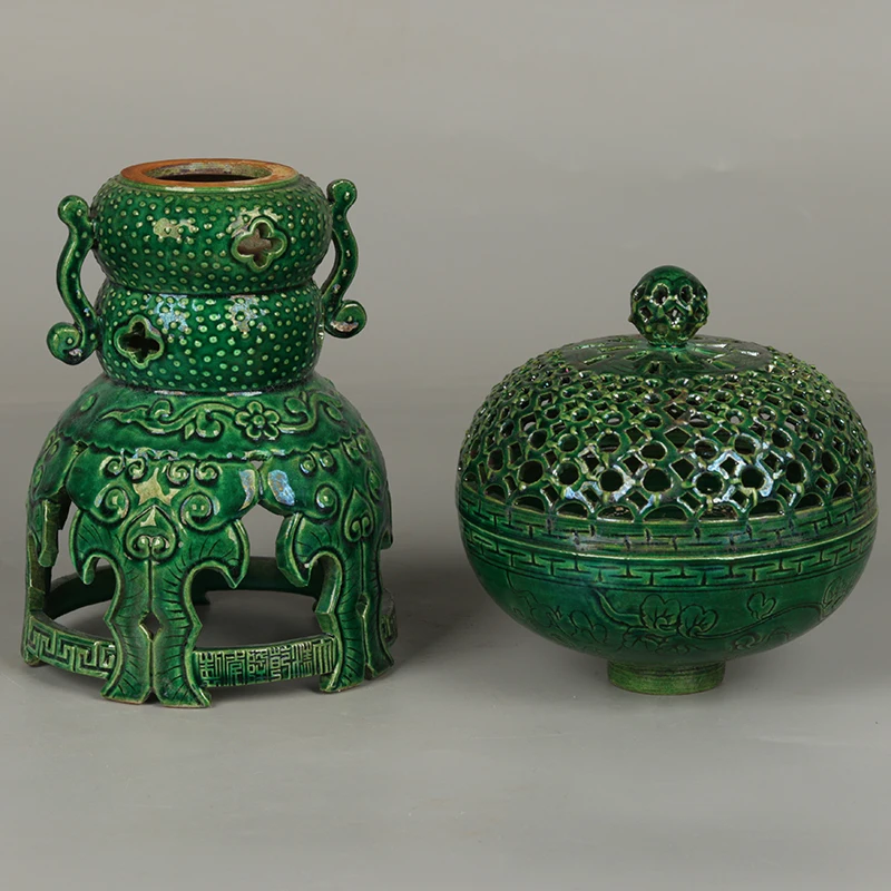 Jadeite Green Glaze Hollowed Out And Rotatable Three Section Aromatherapy Antique Porcelain Ornaments Qianlong The Qing Dynasty