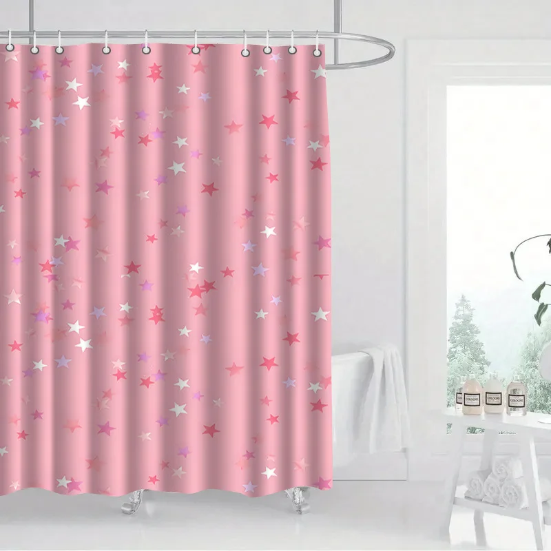2D Flat, 1pc with Hooked Shower Curtain, 2D Flat Colorful Five-pointed Star Printed Pattern, High-end and Elegant, Machine-washa