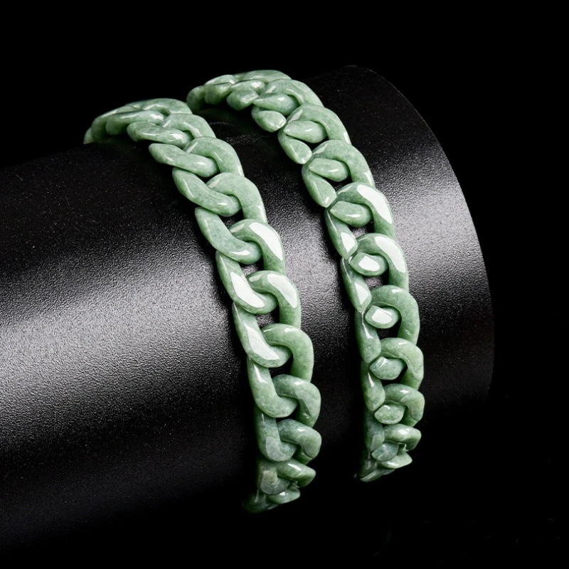 Bracelet chaîne en jadéite verte du Myanmar, accessoires de mode de luxe, pierre précieuse sculptée de styliste en Jade birman naturel