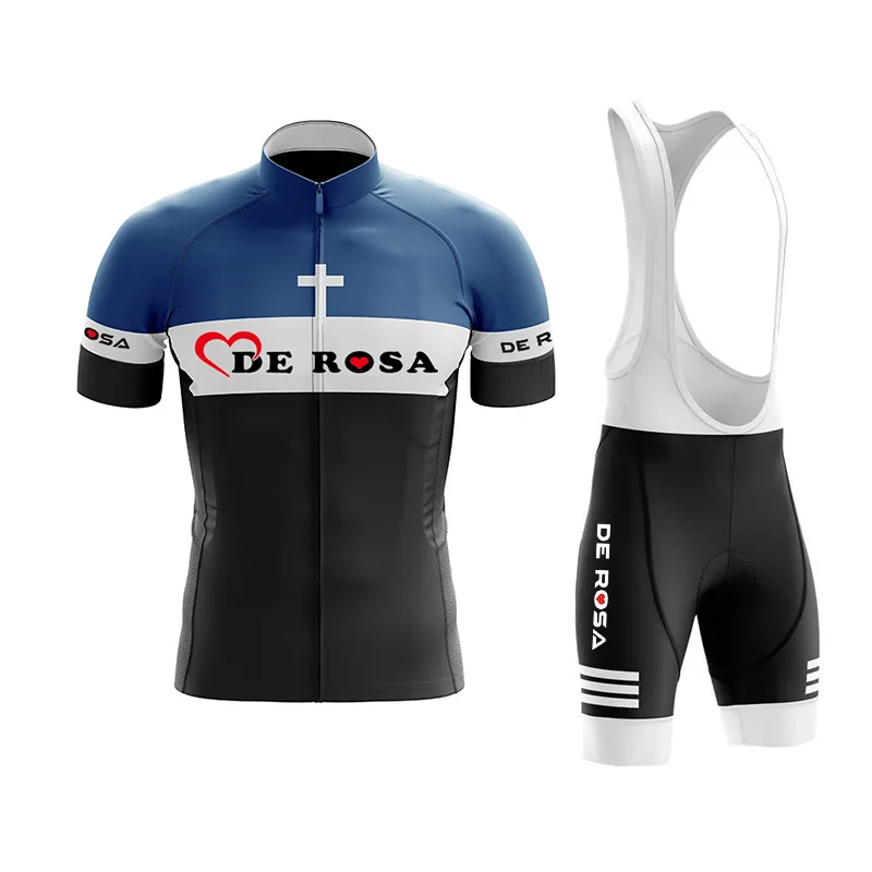 Ropa de ciclismo De Rosa, conjunto de maillot de manga corta transpirable de secado rápido y pantalones cortos con tirantes acolchados para hombre