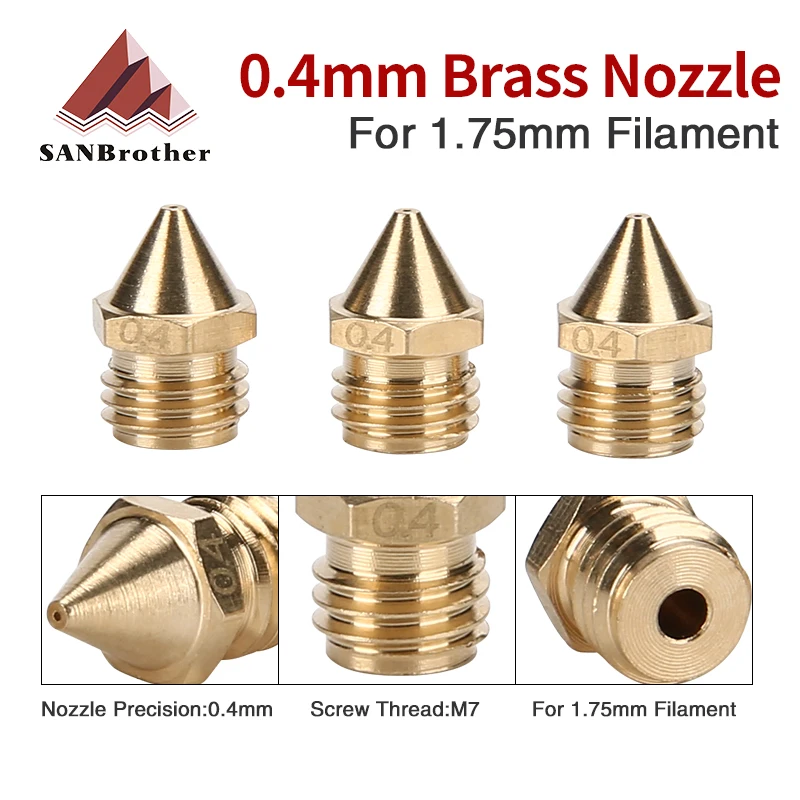 M7 3D Printer Brass Copper Nozzle Top Quailty Sizes 0.4mm Extruder Print Head For 1.75MM MK7 Makerbot