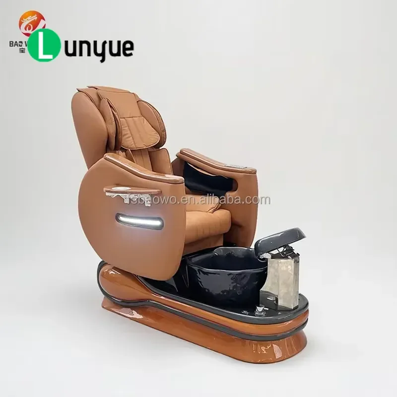 Luxury Electric Pedicure Chair with Ceramic Tub Copper Frame Reclining Adjustable Foot Spa Massage Seat for Nail Manual