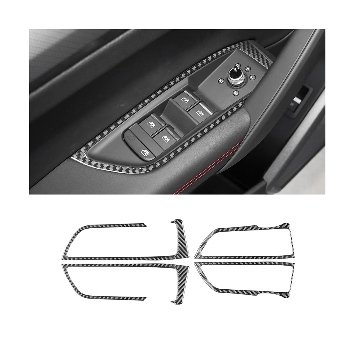 Window Lifting Switch Cover Trim Frame Sticker Decoration Carbon Fiber for   Q5 2018-2023 Interior Accessories