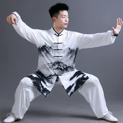 Mężczyźni Tai Chi sztuki walki Kungfu mundury chińskie tradycyjne bluza + spodnie mleka jedwabiu Wushu medytacja strój zestaw dres